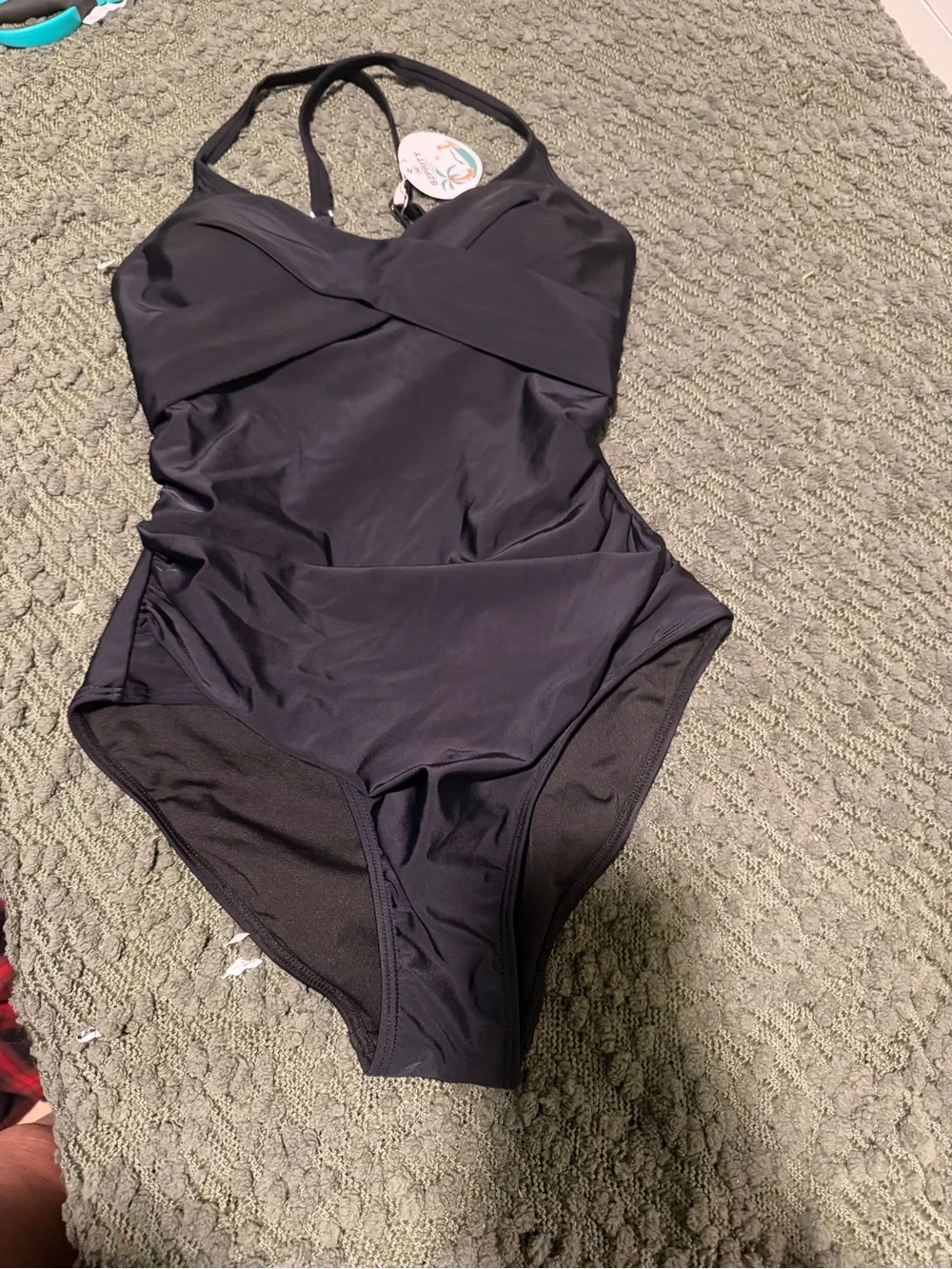 Ruched Halter One-Piece Swimsuit in Black